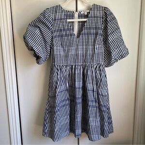 Madewell Navy and White Plaid Summer Dress w Pockets Old Money Picnic Sz 6